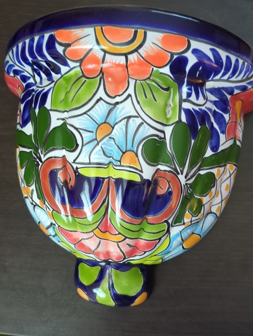 Hand-Painted Talavera Floral Ceramic Wall Planter in Multicolor